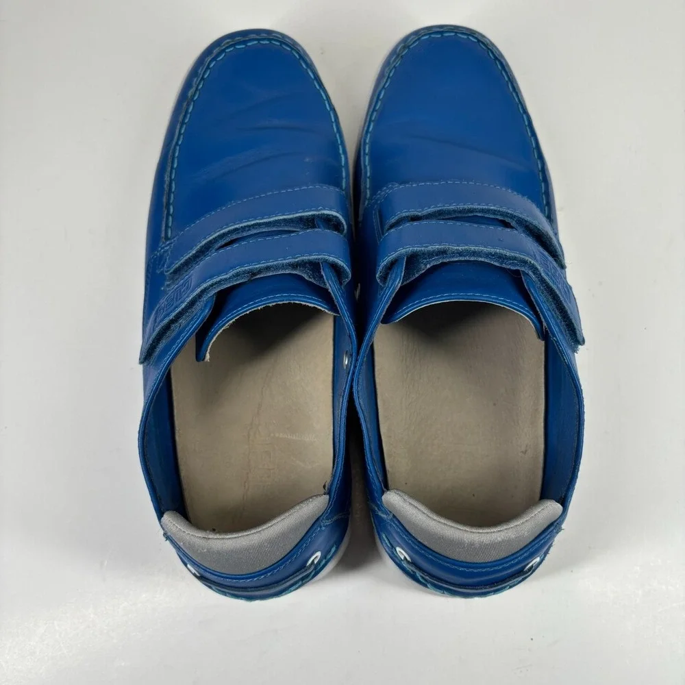 CLAE Cousteau Men's 12 Royal Blue Leather Double-Strap Moc-Toe Boat Shoe Sneaker